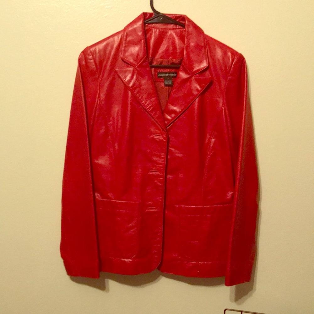 Vintage leather coat bold red by vakko